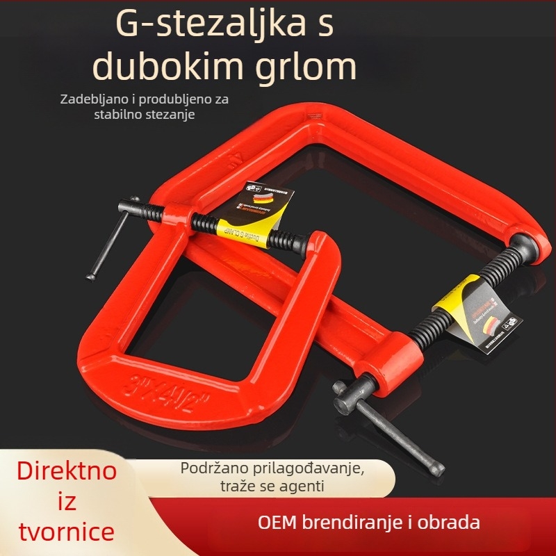G-oblik stolarski steznik s dubokim grlom i debelim čeljustima, teški alat