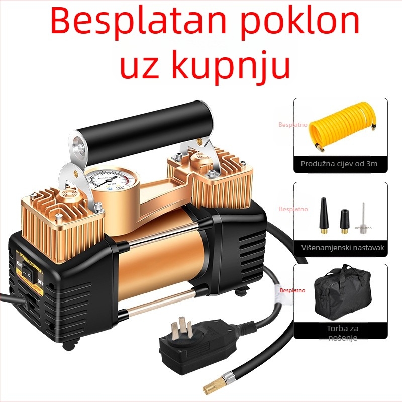 220V dvocilindrična električna pumpa za zrak – kućna i automobilna upotreba, visok tlak za gume