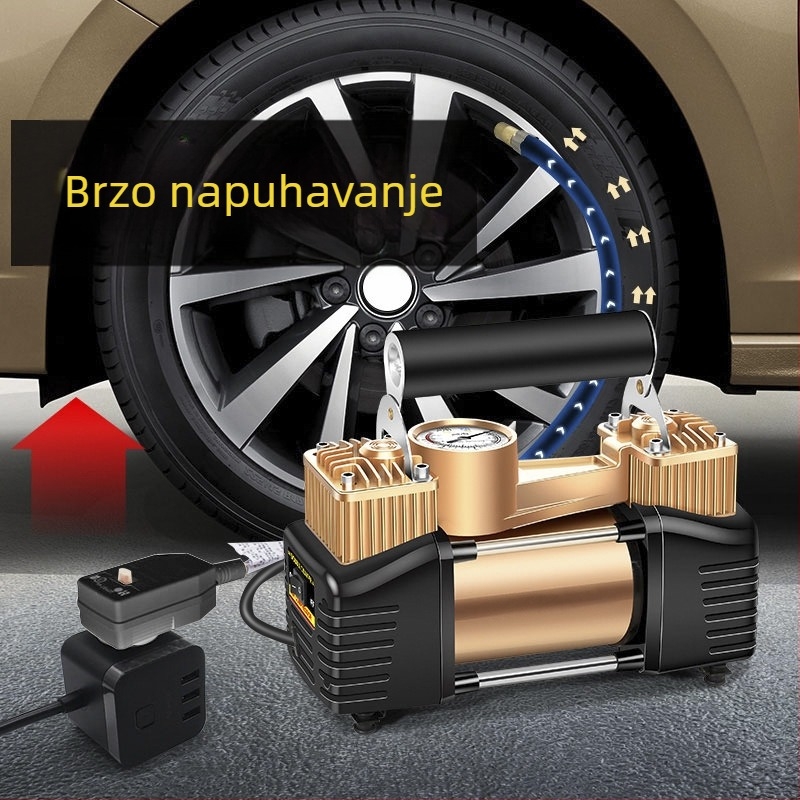 220V dvocilindrična električna pumpa za zrak – kućna i automobilna upotreba, visok tlak za gume