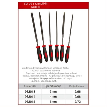 Naishi set ručnih pilnika, 6 komada, razni čelični pilnici, duljine 3 inča, 4 inča, 5 inča - modeli 932013 932014 932015