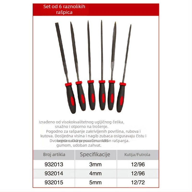 Naishi set ručnih pilnika, 6 komada, razni čelični pilnici, duljine 3 inča, 4 inča, 5 inča - modeli 932013 932014 932015
