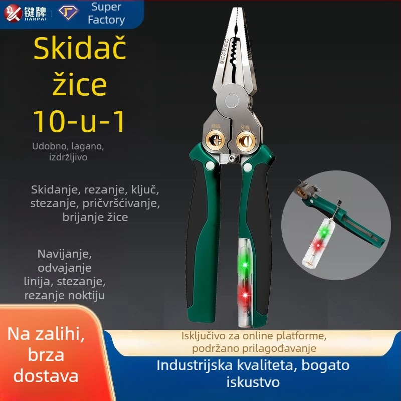 Key Card 8-u-1 alat za električare sa testerom napona, kliještima za skidanje izolacije, rezačem kablova i alatom za krimpanje