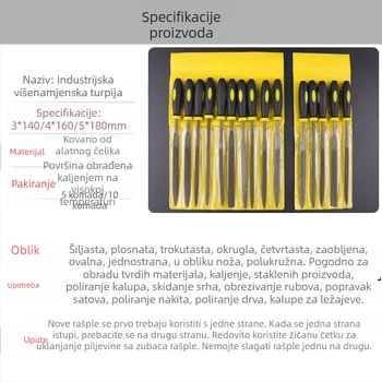 Set fajlova s dvobojnom plastičnom držačem, raznovrsni fajlovi, 10 komada, veličine 3x140 mm, 4x160 mm, 5x180 mm