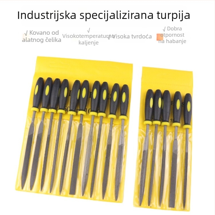 Set fajlova s dvobojnom plastičnom držačem, raznovrsni fajlovi, 10 komada, veličine 3x140 mm, 4x160 mm, 5x180 mm