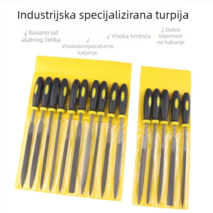 Set fajlova s dvobojnom plastičnom držačem, raznovrsni fajlovi, 10 komada, veličine 3x140 mm, 4x160 mm, 5x180 mm