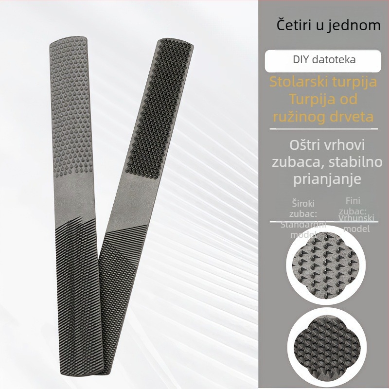 Rosewood set alata za drvorezanje: drveni plosni pilnik, drveni polukružni pilnik, čelični plosni pilnik, čelični polukružni pilnik