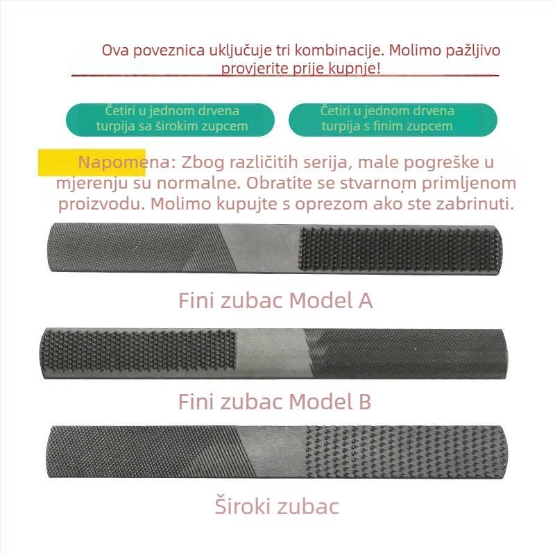 Rosewood set alata za drvorezanje: drveni plosni pilnik, drveni polukružni pilnik, čelični plosni pilnik, čelični polukružni pilnik