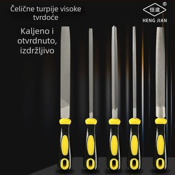 Set fajlova za metal i drvo: ravni, polukružni i trokutasti fajl, dvostrani rez, duljina 200 mm, s držalom