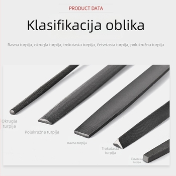 Set fajlova za metal i drvo: ravni, polukružni i trokutasti fajl, dvostrani rez, duljina 200 mm, s držalom