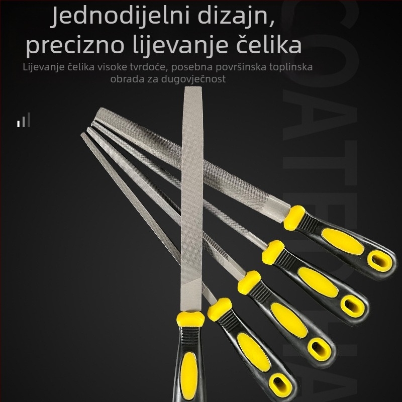 Set fajlova za metal i drvo: ravni, polukružni i trokutasti fajl, dvostrani rez, duljina 200 mm, s držalom