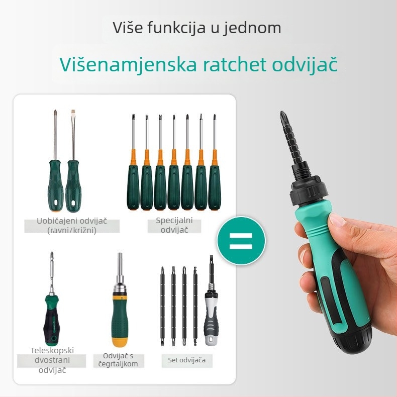 13-u-1 višenamjenski odvijač s klik-mehanizmom, teleskopni, Y-oblik trokutasti dizajn, magnetski krom-vanadijev čelik