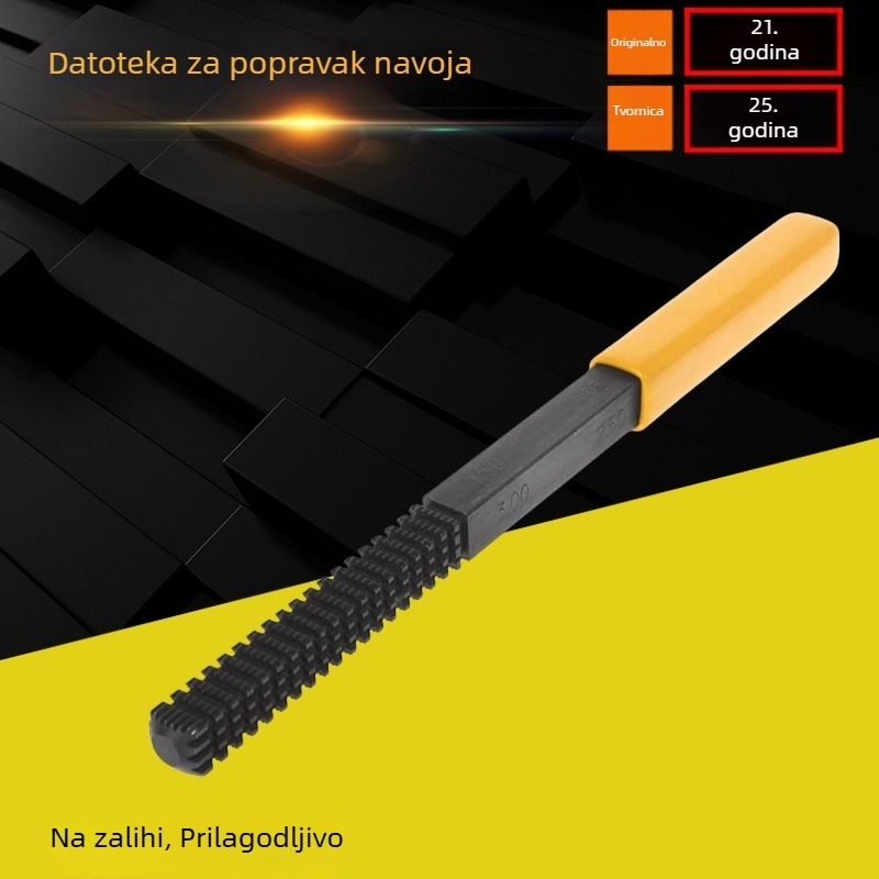 Fajl za popravak navoja za automobilsku servis, ravni žljeb, čelik, duljina tijela 75 mm, ukupna duljina 215 mm