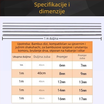 Set od dvije fajle za izradu flaute, duljina 1 m, okrugli čelični fajli za unutarnje šupljine bambusa i obradu drva