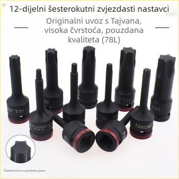 1/2 inčni pneumatski integrirani socket bit, 12,5 mm, Torx T25-T90