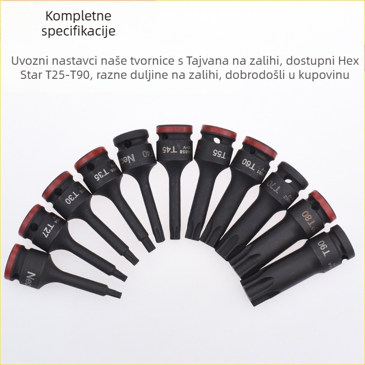 1/2 inčni pneumatski integrirani socket bit, 12,5 mm, Torx T25-T90