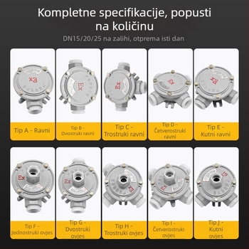 Kutija za spojnice otporna na eksplozije od aluminijske legure DN20, AH serija, troputna, kružni prolaz, kružna, 6-žična