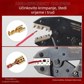 HS-0546B Pritiskne kliješte za terminale s oprugom za automobilsku kabelsku instalaciju, 0.5–6 mm², hidraulične, s terminalima 6.3/4.8/2.8 mm