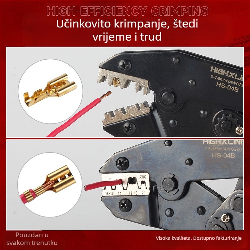 HS-0546B Pritiskne kliješte za terminale s oprugom za automobilsku kabelsku instalaciju, 0.5–6 mm², hidraulične, s terminalima 6.3/4.8/2.8 mm