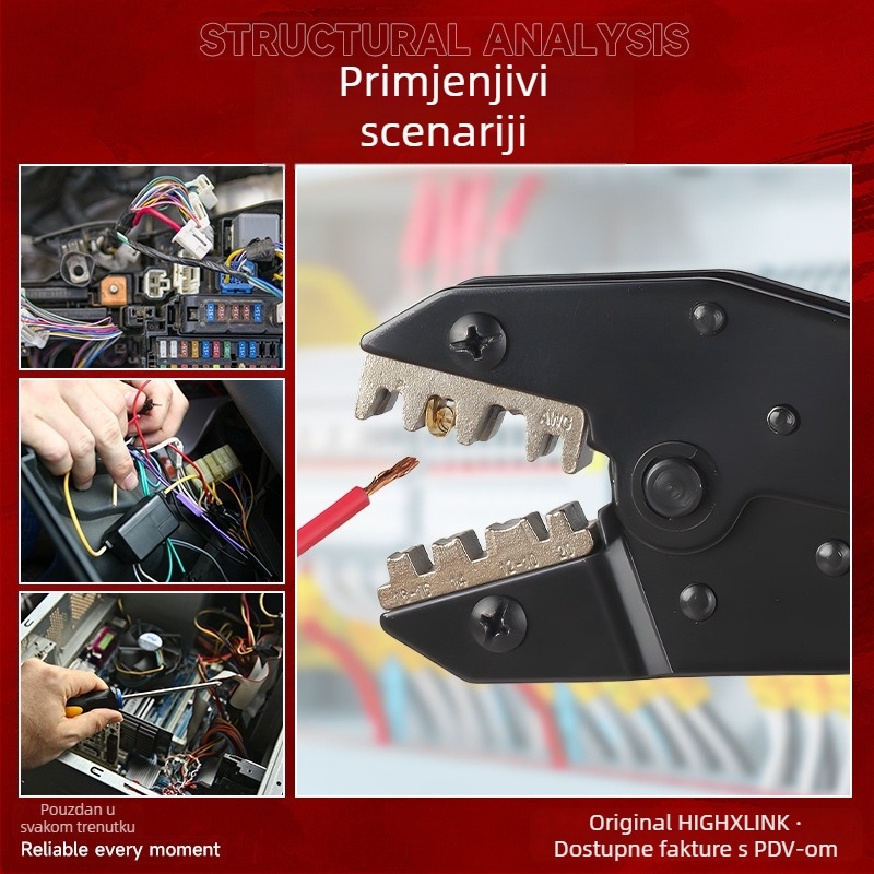 HS-0546B Pritiskne kliješte za terminale s oprugom za automobilsku kabelsku instalaciju, 0.5–6 mm², hidraulične, s terminalima 6.3/4.8/2.8 mm
