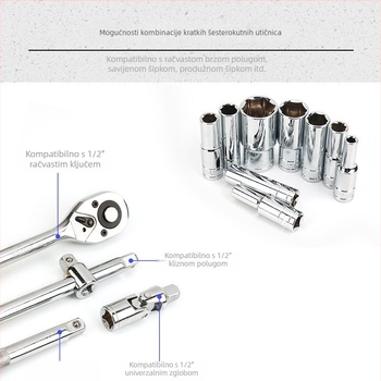 Prošireni nastavak za šesterokutno gnjezdo, 1/2-inčni pogon, krom-vanadijeva čelična, raspon 8–32 mm