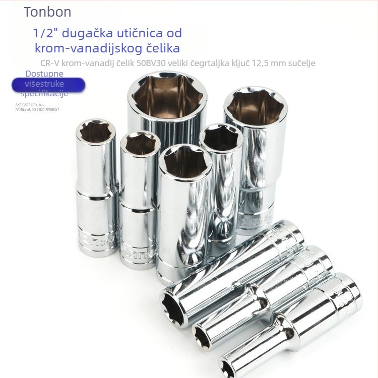 Prošireni nastavak za šesterokutno gnjezdo, 1/2-inčni pogon, krom-vanadijeva čelična, raspon 8–32 mm