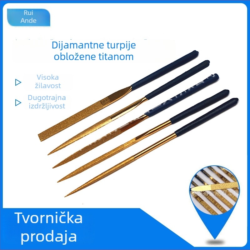 Dijamantni pilnik s titanovim premazom i elektroplatinirani legirani pilnik, 3×140, plosni, trokutični i kružni – set raznolikih pilnika