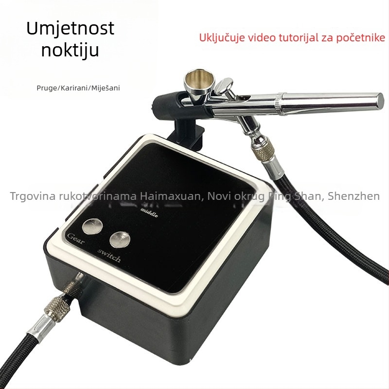 Set za umjetne nokte s sprej-pistoljom i mini kompresorom, sprej olovka za gel lak, japanski stil gradijenta i karirani uzorak
