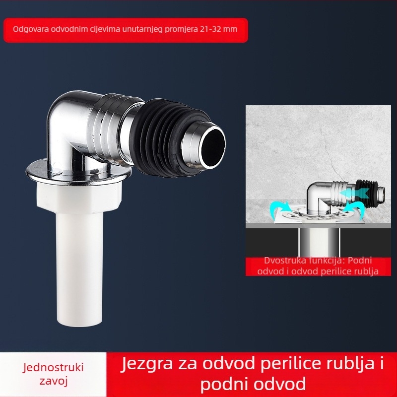 Posebni spoj za podni odvod perilice rublja, odvodna cijev, uređaj protiv mirisa i prije prelijevanja, 2-u-1 poklopac s tri izlaza