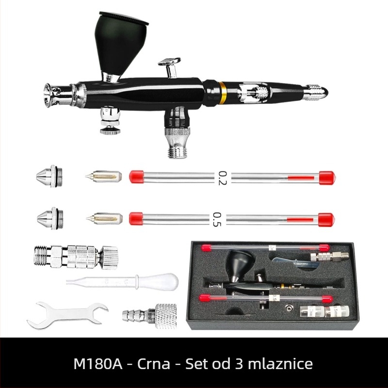 M180 airbrush olovka za bojenje, za automobile i modele, mlaznice 0.2/0.3/0.5 mm