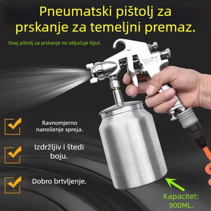 W77 usisni pištolj za bojanje, pneumatski, visoka atomizacija, veliki kapacitet, sifonski tip, temeljni premaz za automobile i namještaj
