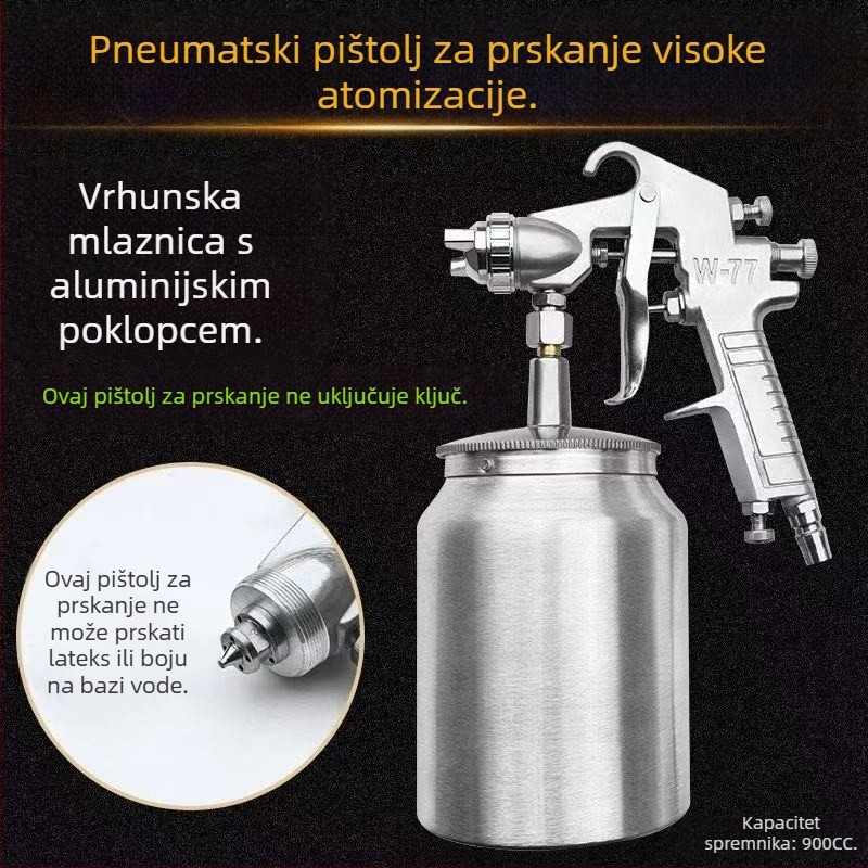 W77 usisni pištolj za bojanje, pneumatski, visoka atomizacija, veliki kapacitet, sifonski tip, temeljni premaz za automobile i namještaj