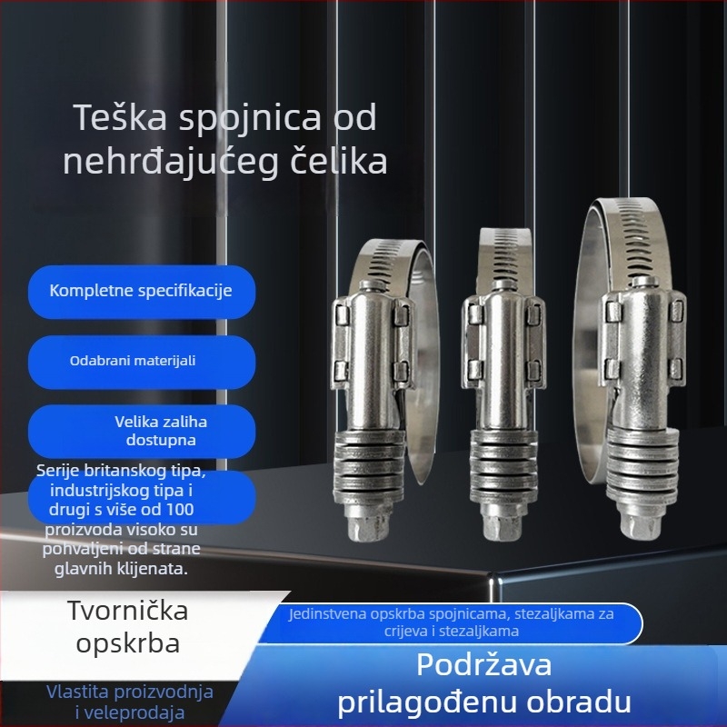 Nerđajući čelični teški stezaljka za crijevo, stezaljka za cijevi i klip – nominalni promjer 32–178 mm, fiksni promjer 67/72 mm