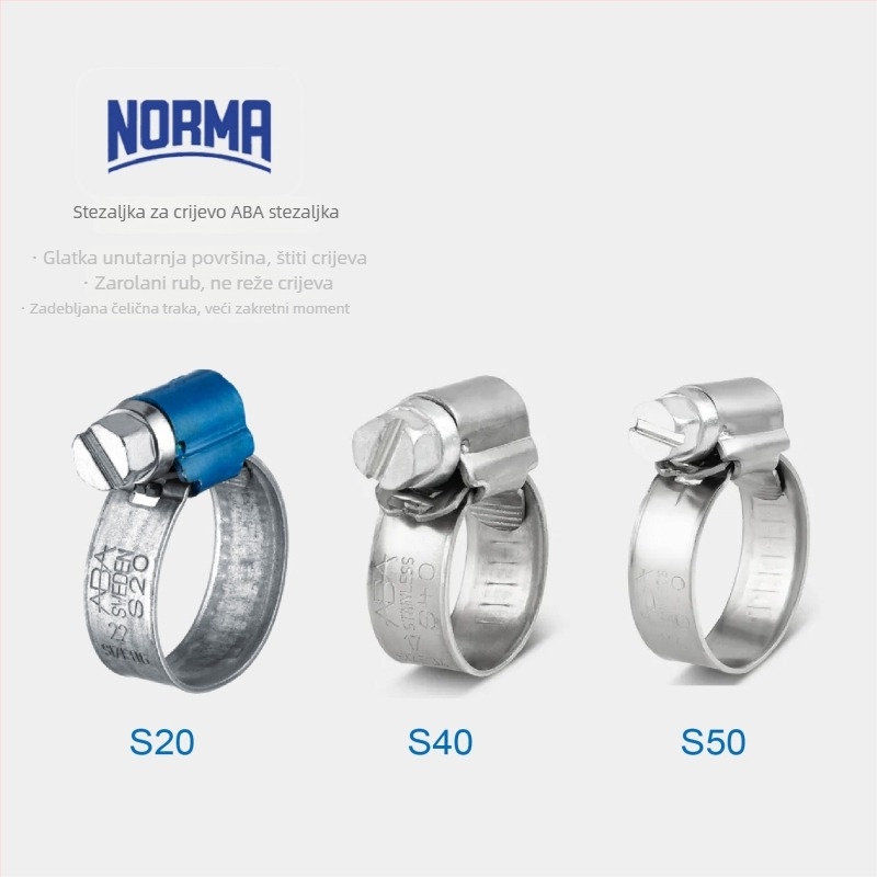 Norma ABA nehrđajuća čelična stezaljka za crijevo za ekstremnu hladnoću, teška vozila — nominalni promjer 8–200 mm, raspon stezanja 8–205 mm