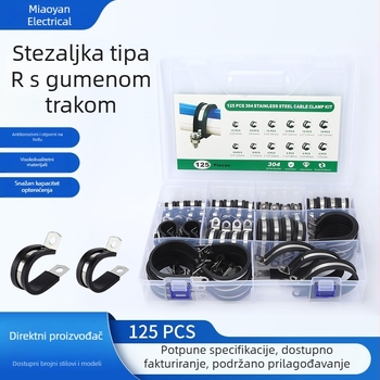 125-dijelni set R-tipnih stezaljki s ljepilnom trakom, od nehrđajućeg čelika 304 — stezaljke za crijeva, cijevi i kabel (U-oblik)