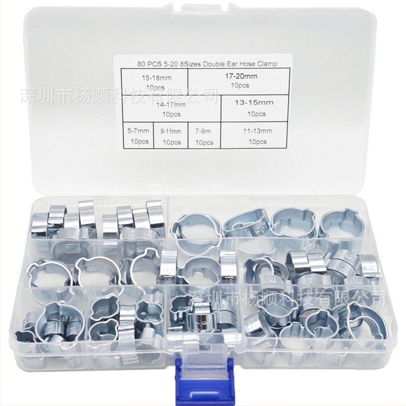 Set od 80 komada galvaniziranih čeličnih spona za crijeva s dvostrukim ušima, O-klip za lisanje, 5-20 mm