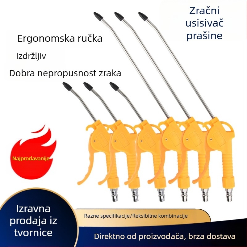 Pneumatsko pištolj za puhanje prašine – set s teleskopskom produžnom mlaznicom i opružnim cijevima