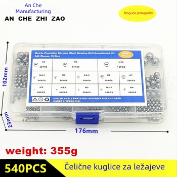 540 komada čeličnih kuglica za ležaje, serija 2–10 mm, visoke čvrstoće, čvrste, u kutiji