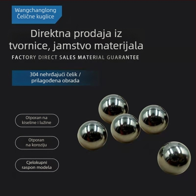 Precizne čelične kuglice od nehrđajućeg čelika, ugljičnog čelika i čelika za ležaje; bušene čelične kuglice; PP plastične kuglice; polirana površina; veličine 0,5–100 mm
