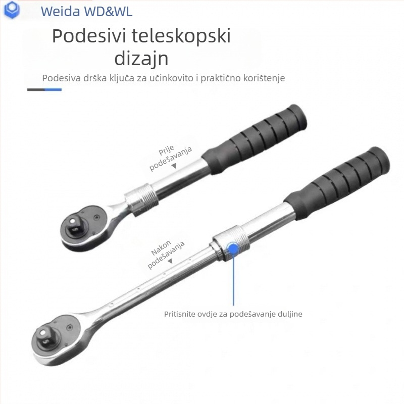 Weida set radničkog ključa s povratnim mehanizmom od 72 zuba, s univerzalnim nastavcima, ravna i zakrivljena drška za brze popravke automobila 48244