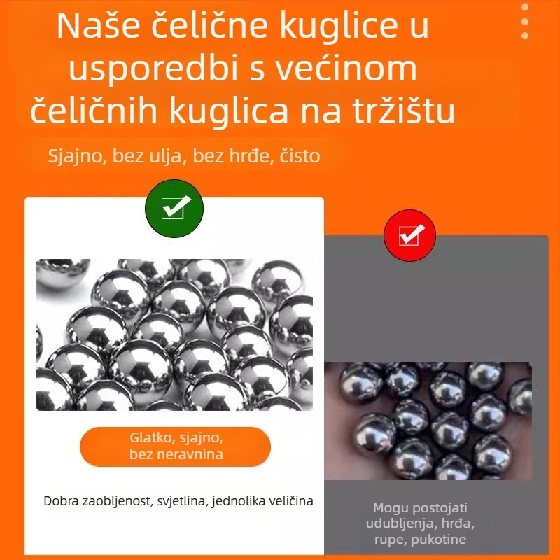 Čelične kuglice za prak, polirane, 6–10 mm