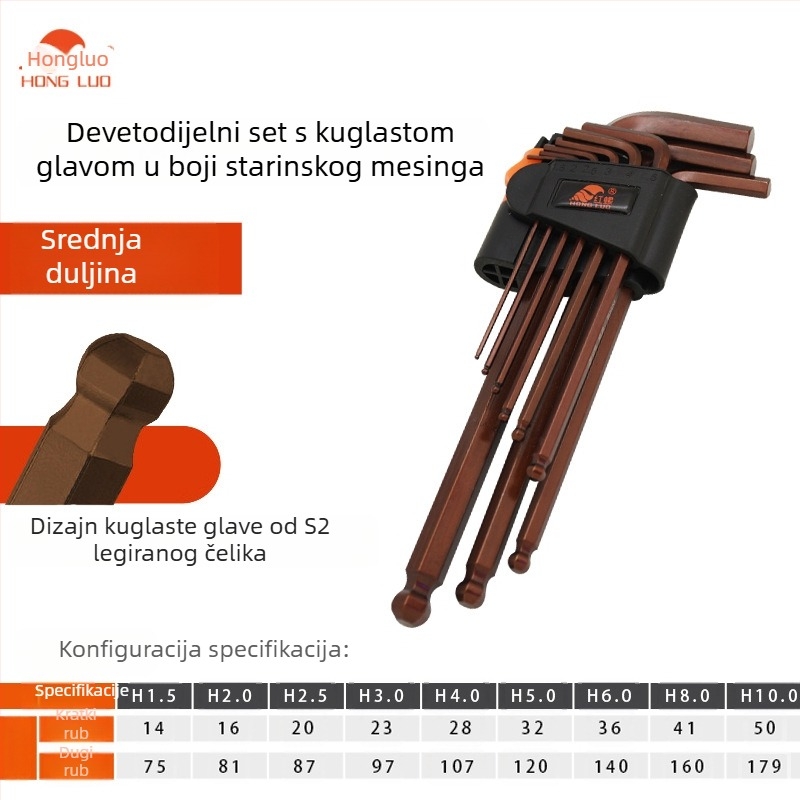 Hex ključ s prilagodljivim kliznim nosačem, prilagođivi materijal, boja i uzorak, kuglična glava, srednje do ekstra dugački