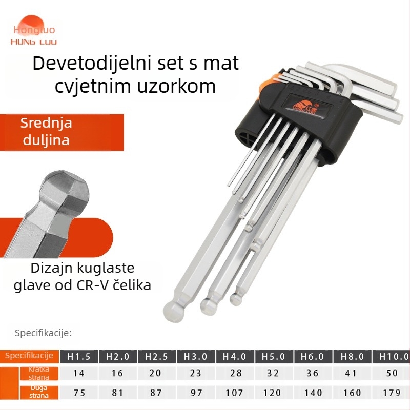 Hex ključ s prilagodljivim kliznim nosačem, prilagođivi materijal, boja i uzorak, kuglična glava, srednje do ekstra dugački