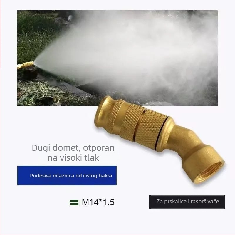 Podesivi visokotlačni raspršivač s 45° zakrivljenom mlaznicom za dugotrajno prskanje na voćnim stablima; tijelo od aluminijske legure i mesinga