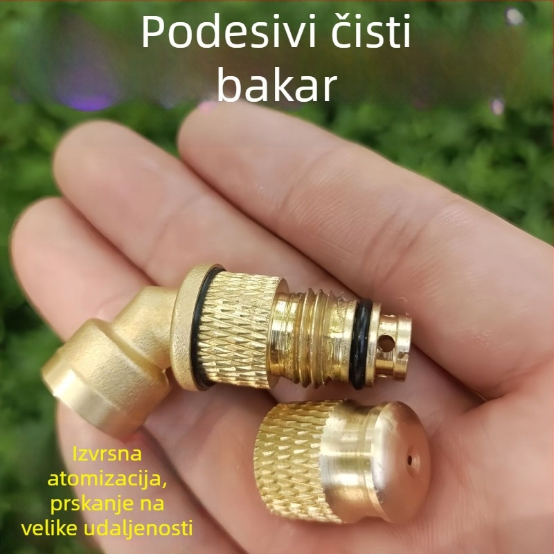 Podesivi visokotlačni raspršivač s 45° zakrivljenom mlaznicom za dugotrajno prskanje na voćnim stablima; tijelo od aluminijske legure i mesinga