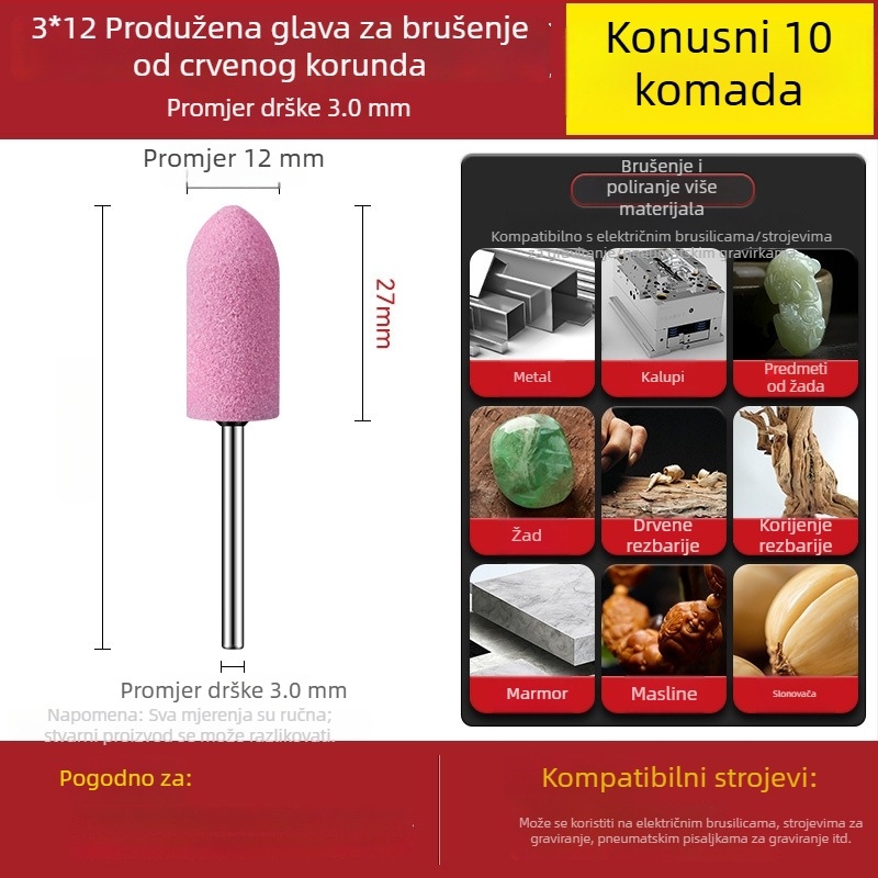Električna glava za brušenje s dijamantnim abrazivnim diskom, 3 mm osovina, metalna glava za poliranje