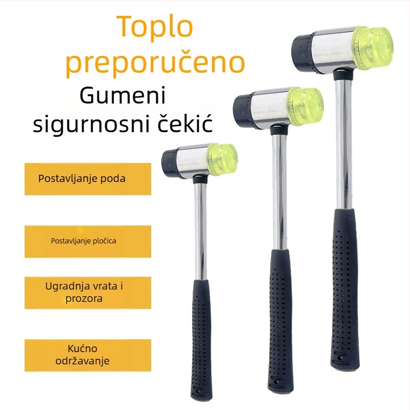 Gumeni čekić s čeličnom glavom i gumom na dršci, za stolariju, postavljanje pločica i montažu stakla