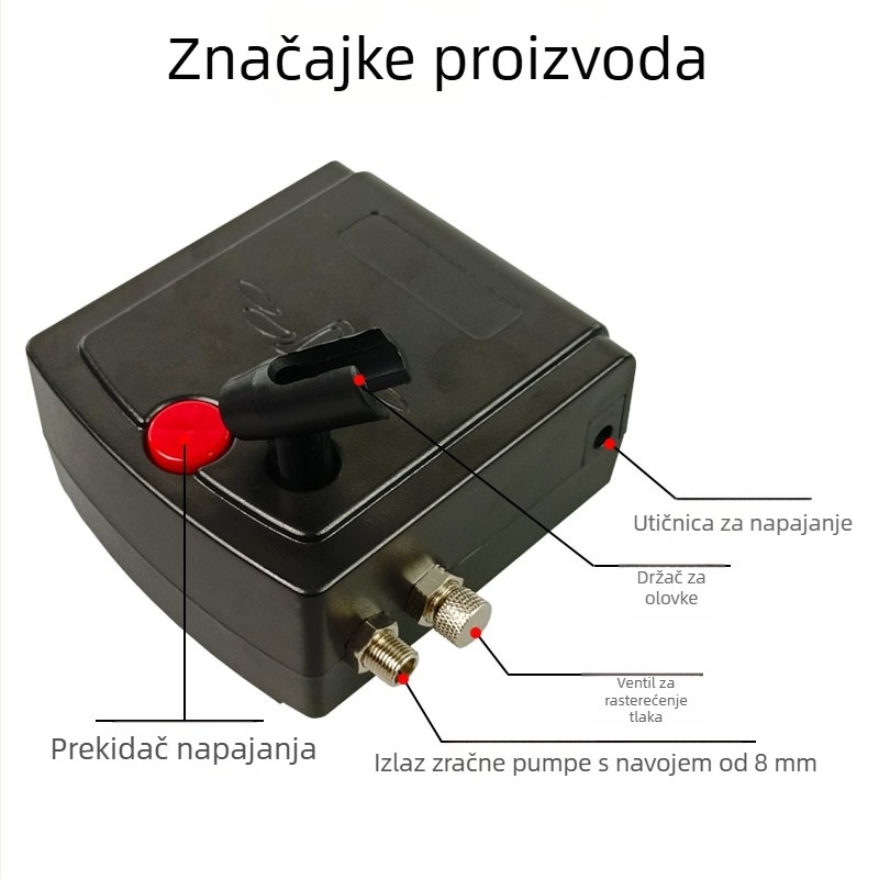Mini aerograf s dvostrukim djelovanjem i kompresorom – set za modeliranje, manikuru i tetovaže