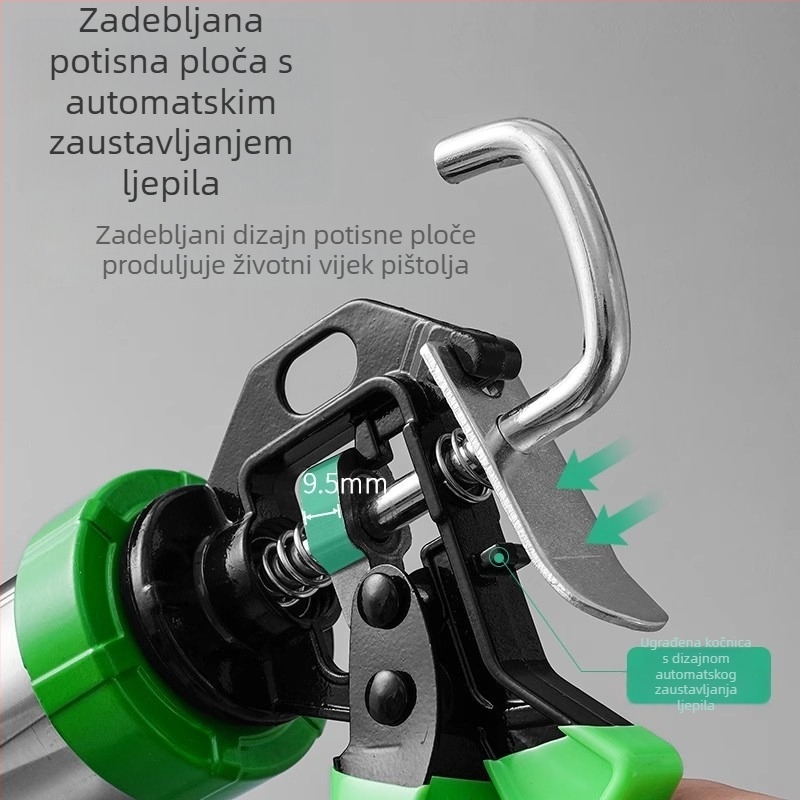 Strukturni pištolj za ljepilo s dvostrukom staklenom cijevi, ručna okretna glava od nehrđajućeg čelika, model 995, dvostruka namjena