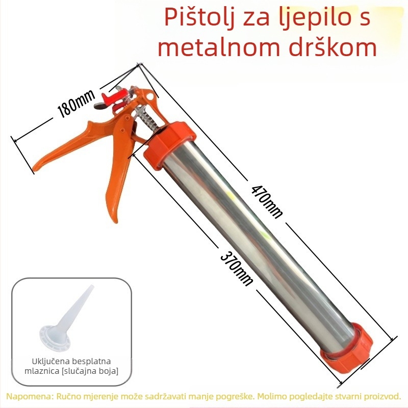 Strukturni pištolj za ljepilo s dvostrukom staklenom cijevi, ručna okretna glava od nehrđajućeg čelika, model 995, dvostruka namjena