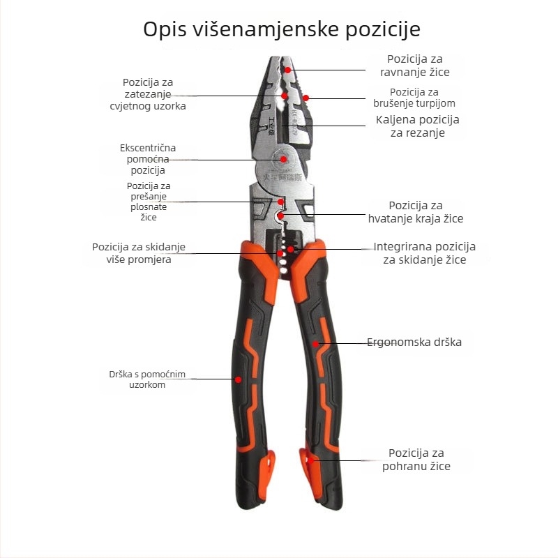 Industrijske višenamjerne kliješta za žice, dijagonalni vrh, krimpanje i skidanje izolacije